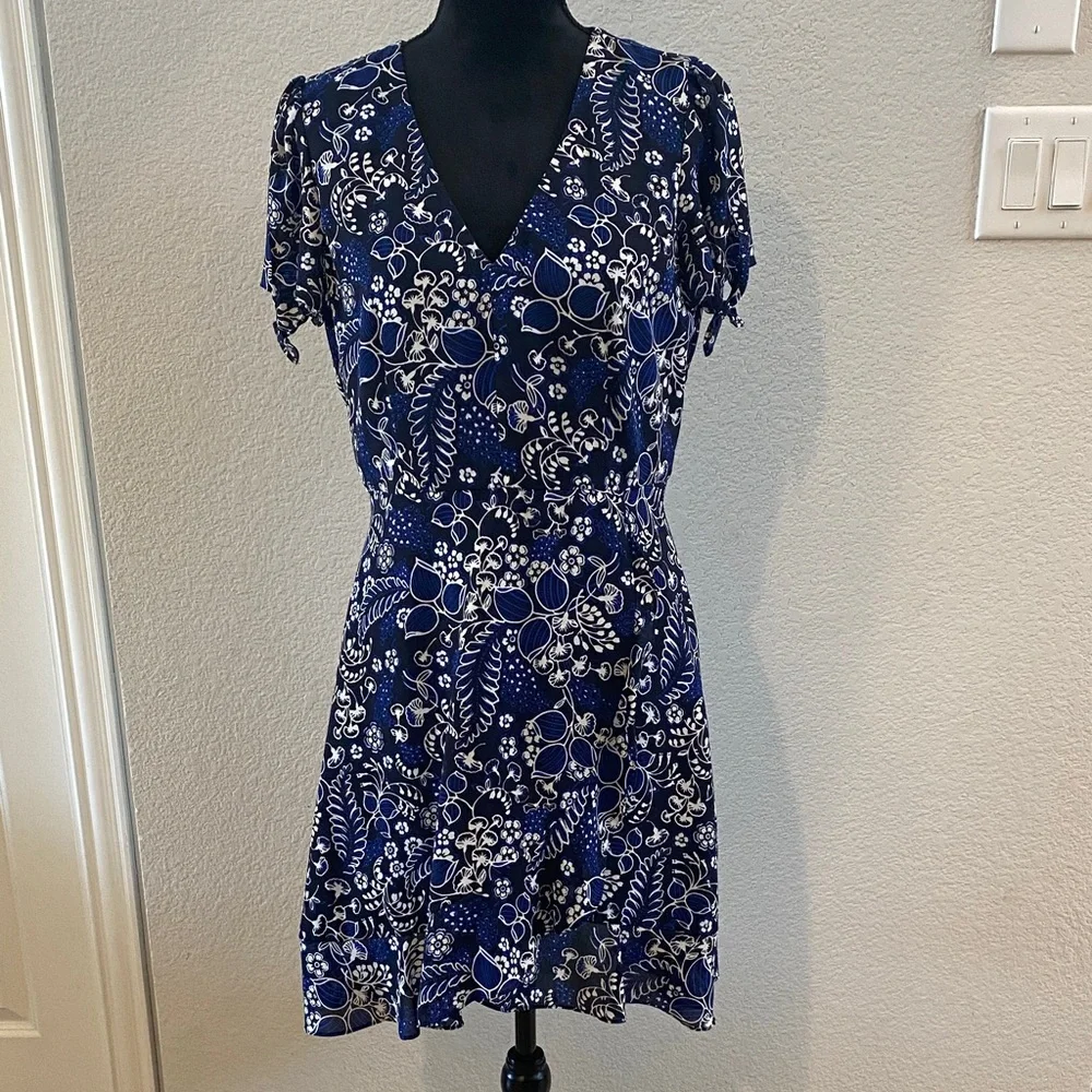 J. Crew Floral V-Neck Blue‎ Dress